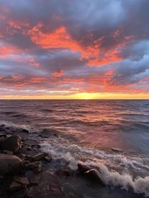 Sunset over Lake Erie on the shore of Lake Erie State Park in NY 