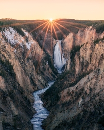 Sunset over the Grand Canyon of the Yellowstone Wyoming 