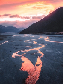 Sunset reflecting on streams Canterbury New Zealand  IG andyescapes