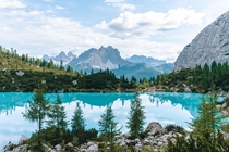 Super blue glacial water in The Dolomites 
