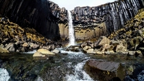 Svartifoss Black falls in Vatnajkull National Park Skaftafell Iceland 