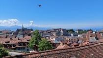 Switzerland Lausanne view from the cathedrale esplanade today 
