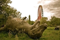 T-Rex at abandoned Spreepark amusement park in Berlin
