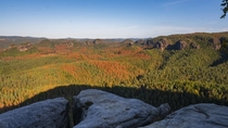 Taking a rest with a beautiful view this autumn in Saxon Switzerland Germany 