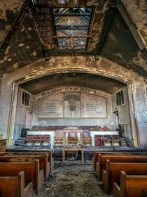 The altar of this burned out church was spared for the most part during a recent fire