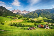 The beautifully serene Alpine village of Val di Funes in Italy