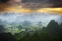 The beauty of Yangshuo China as seen from a hot air balloon 