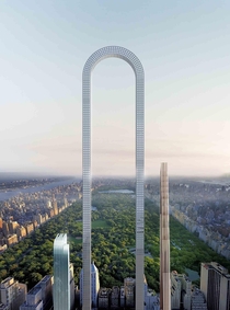 The Big Bend a proposed skyscraper in New York City It would be the longest building in the world  feet from one base to the top to the other base and  ft tall 