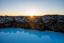 The Blue Lagoon during Icelands midnight sunset 