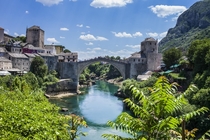 The bridge in Mostar Bosnia Built by the Ottomans in the th century It stood for  years Destroyed in  and rebuilt in  