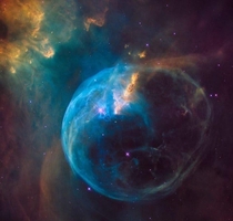 The Bubble Nebula is an emission nebula located  light-years away from Earth