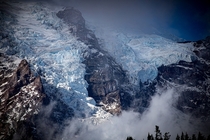 The Columbia Crest falls into and becomes the Nisqually Glacier Mt Rainier WA 