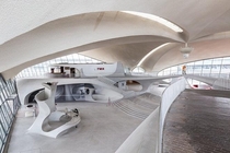 The defunct TWA flight center at JFK airport It was abandoned in  after TWA was purchased by American Airlines and a bigger and better terminal was built in front of it to serve JetBlue This building will soon be converted into a hotel