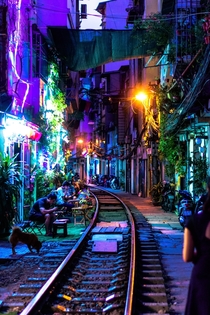 The famous railwaytrain street Hanoi Vietnam