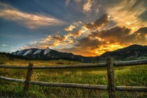 The Flatirons with sunset Boulder Colorado 