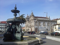 The Fountain of Lions and Igreja do Carmo Porto Portugal