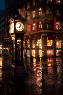 The Gastown steam clock on a rainy evening Vancouver BC 