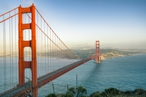 The Golden Gate Bridge at golden hour 