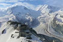The Gorner Glacier with the beautiful Gornergrat Kulm Hotel 