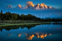 The Grand Tetons kissed by a sunrise 