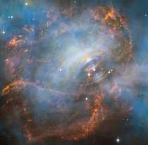 The heart of the Crab Nebula showing the central neutron star that was left behind from the supernova