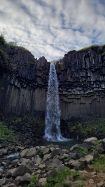 The hexagon waterfall or the black waterfall Svartifoss  x
