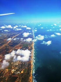 The Israeli coastline just before landing after a  hour long flight from New York 