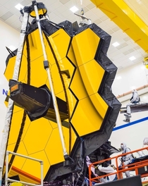 The James Webb space telescope fully open for the last time on Earth prior to launch on October st