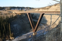 The Kiskatinaw Bridge in the BC Peace region has an interesting looking steel frame Photo from TranBC 