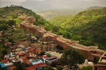 The Kumbhalgarh Fort in Rajasthan India The fort is surrounded by a perimeter wall that is an astounding  km long and varies in width from  to  feet It is the second longest wall in the world after the Great Wall of China