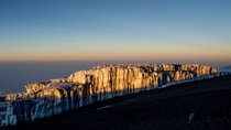 the last remaining glaciers of kilimanjaro at sunrise 