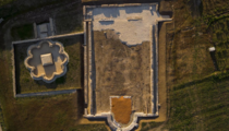 The layout of the basilica right and baptismal chapel left at the roman ruins of Ulpiana in KosovoSerbia