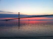 The Mackinac bridge at sunrise It connects the upper and lower peninsula of Michigan USA 