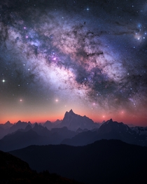 The Milky Way galaxy rising over the North Cascades mountains in Washington from my camp spot near the Skyline Divide 