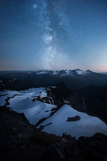 The Milky Way Over the Cascade Range looking south from about  ft on Mt Baker - OC 