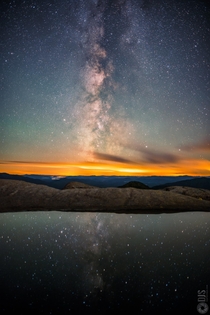 The Milky Way reflecting in one of many pools of water atop a hike in the Adirondacks NY 