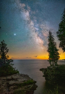 The Milky Way rising over Lake Michigan from Door County Wisconsin 
