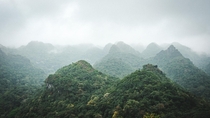 The misty mountains of Cat Ba Island Vietnam 