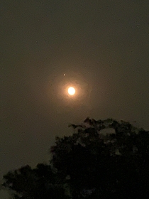 The Moon and Mars in Templeton California I used my phone The color is due to the smoke from the fires