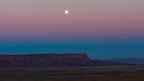 The moon rising at sunset over the Vermillion Cliffs in Arizona 