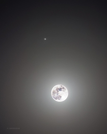 The moon with Jupiter and its moon captured on July