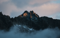 The morning sunlight hitting some peaks in Valais Switzerland 