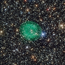 The most detailed picture of the glowing green planetary nebula IC  with a dim and dying star at its center located some  light-years away in the constellation of Scutum  the Shield  Credit ESO
