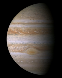 The most detailed truest color mosaic of Jupiter before the Juno probe arrived The pictures were taken by the Cassini probe on its way to Saturn The  hrs of the Jovian day are filled with storms criss-crossing the planet Earth is a bit smaller than the bi