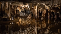 The perfect reflection of Mirror Lake inside Luray Caverns Virginia  OC