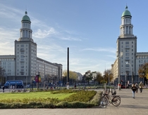 The prominent twin towers at Frankfurter Tor in Berlin were built between  and  Designed by Hermann Henselmann they are a significant examples of the Stalinist architectural style