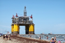 The Royal Dutch Shell Olympus tension leg platform set sail from Kiewit Offshore Services in Port Aransas Texas Photographer Eddie Seal 