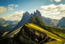 The sheer cliffs of Val Gardena in the Dolomites 