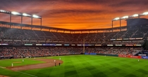 The sky was showing off at Oriole Park at Camden Yards in Baltimore Maryland tonight