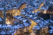 The snow-covered roofs of Bern Switzerland  xpost from rSchweiz
